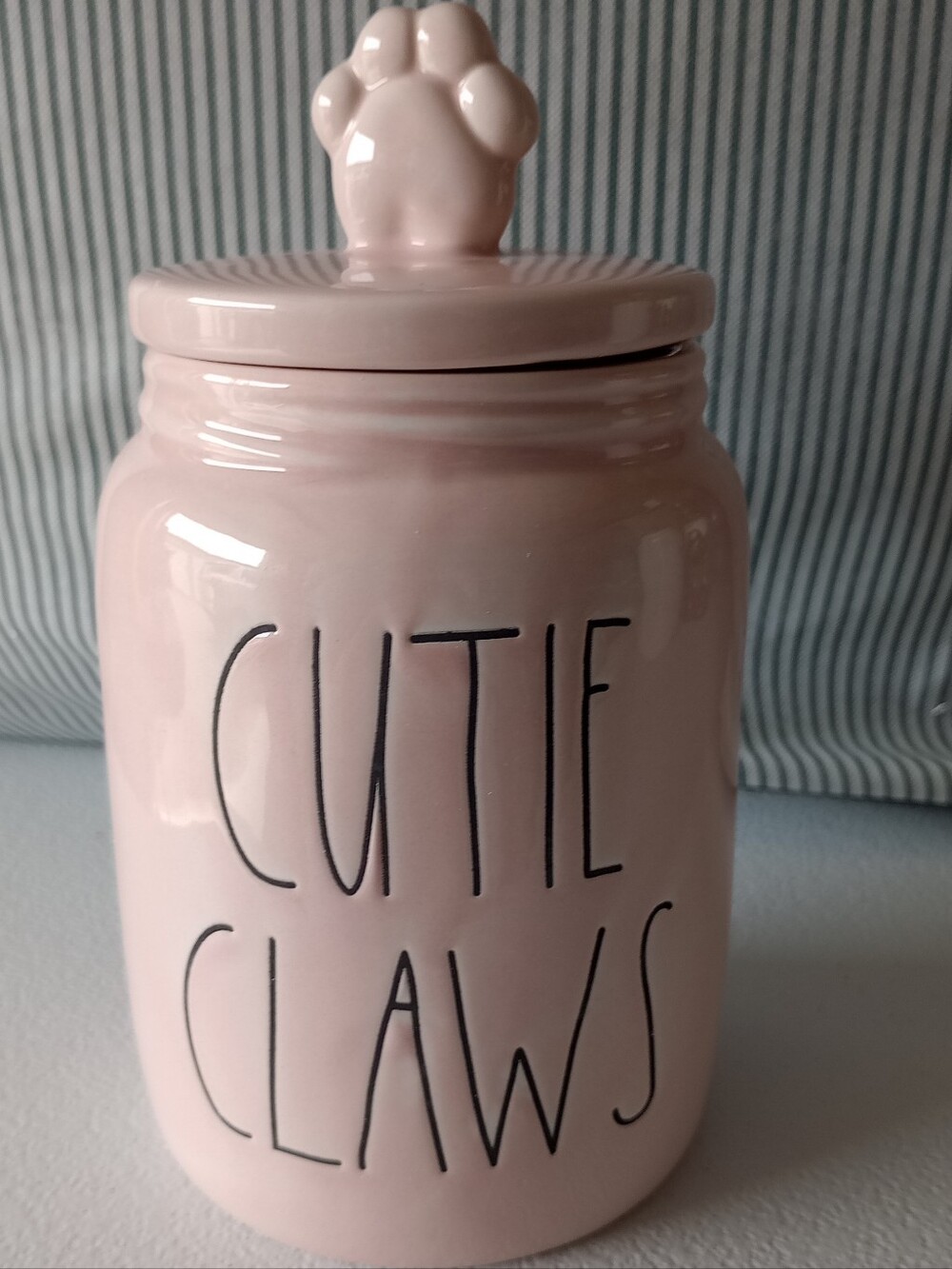 NIB Rae Dunn Pink "Cutie Claws" Ceramic Pet Treat Jar